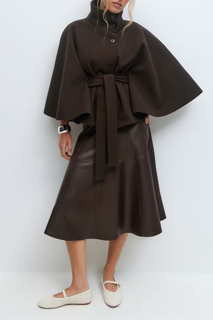 Ivanna Manteau Laine Femme | Col Haut Élégant avec Ceinture Amovible & Coupe Décontractée