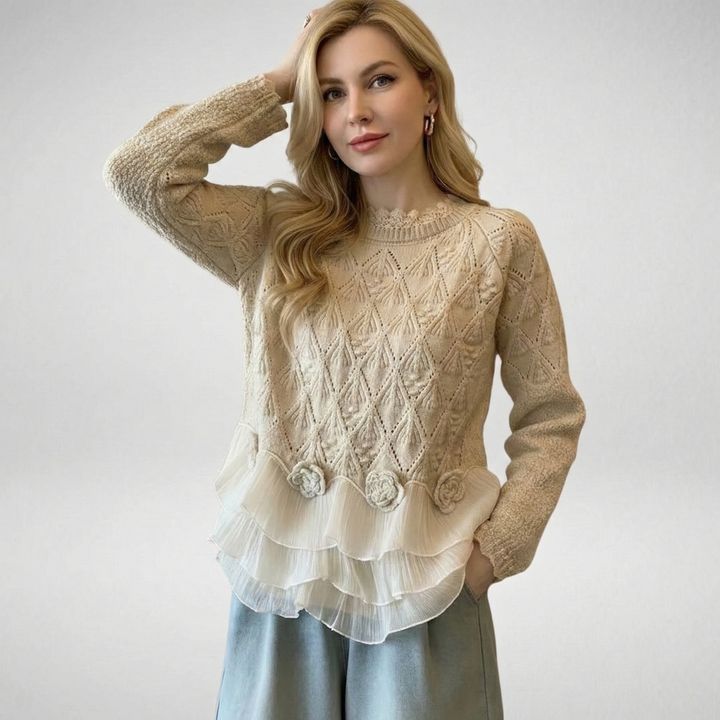 Élise | Pull en maille raffinée avec volants en soie